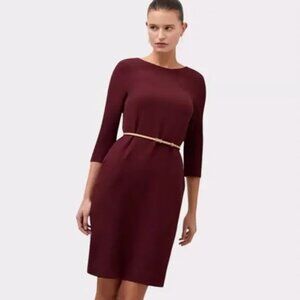 MM Lafleur, Etsuko Dress, 4 Maroon Burgundy Belt Pockets 3/4 Sleeve